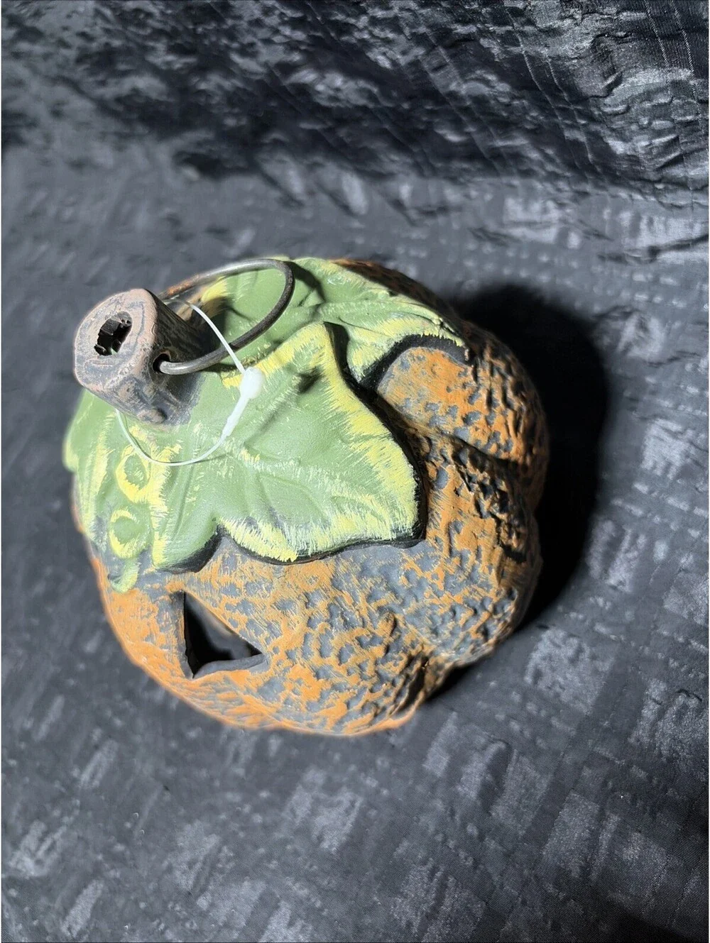Halloween Pumpkin Primative Folk Art Candle Holder Tea Light Votive Ceramic